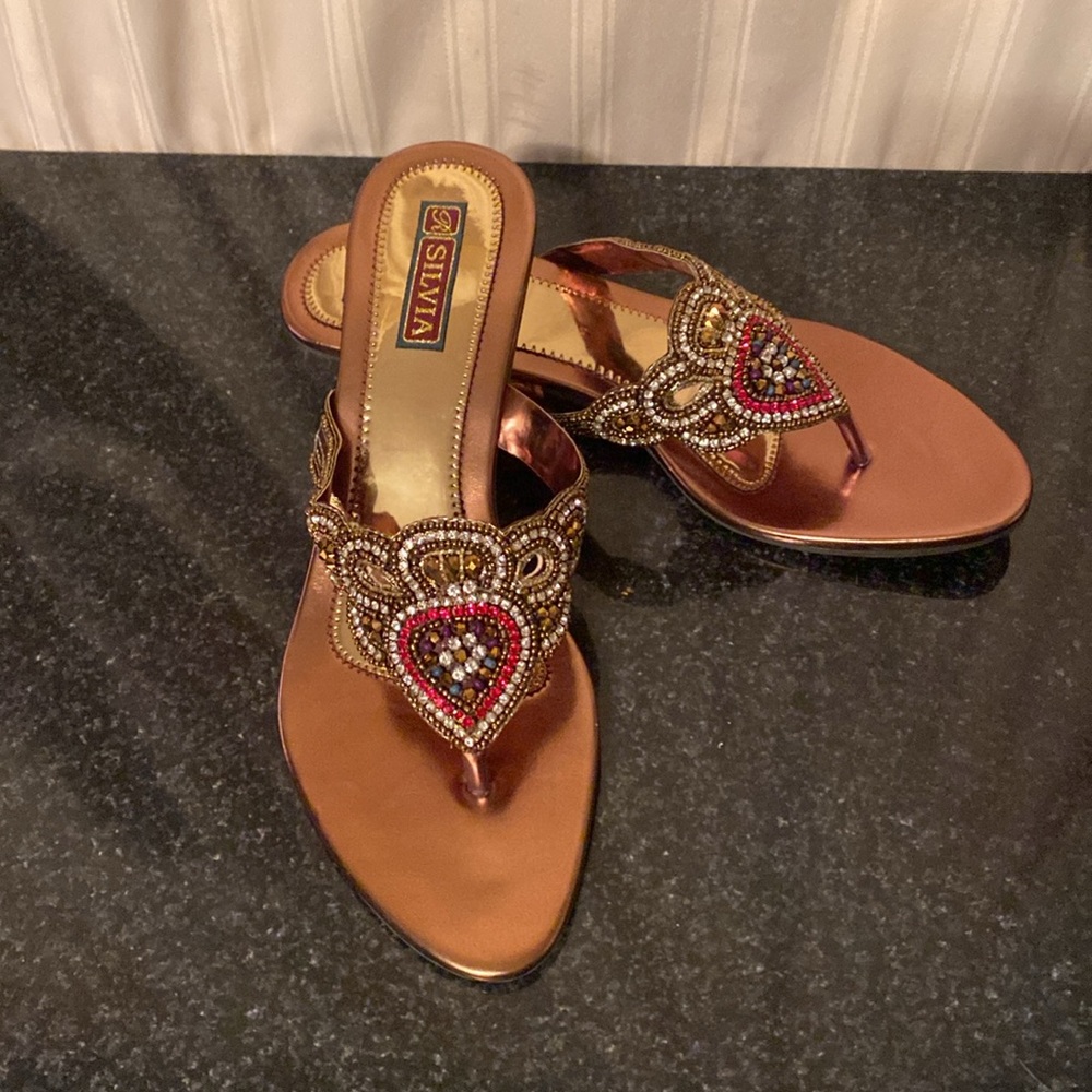 Embellished Gold and Red Women's Sandals